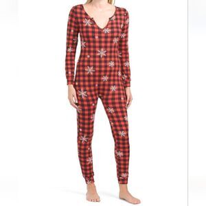 New BUFFALO PLAID SNOWFLAKE pajamas with headband jumper sleeper bodysuit pjs